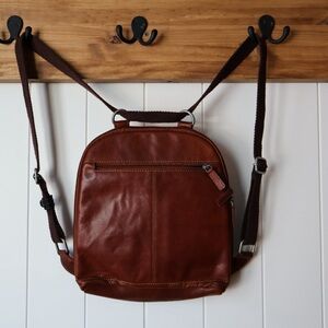 Jack Georges Genuine Leather Voyager Brown Convertible Backpack Messenger Bag